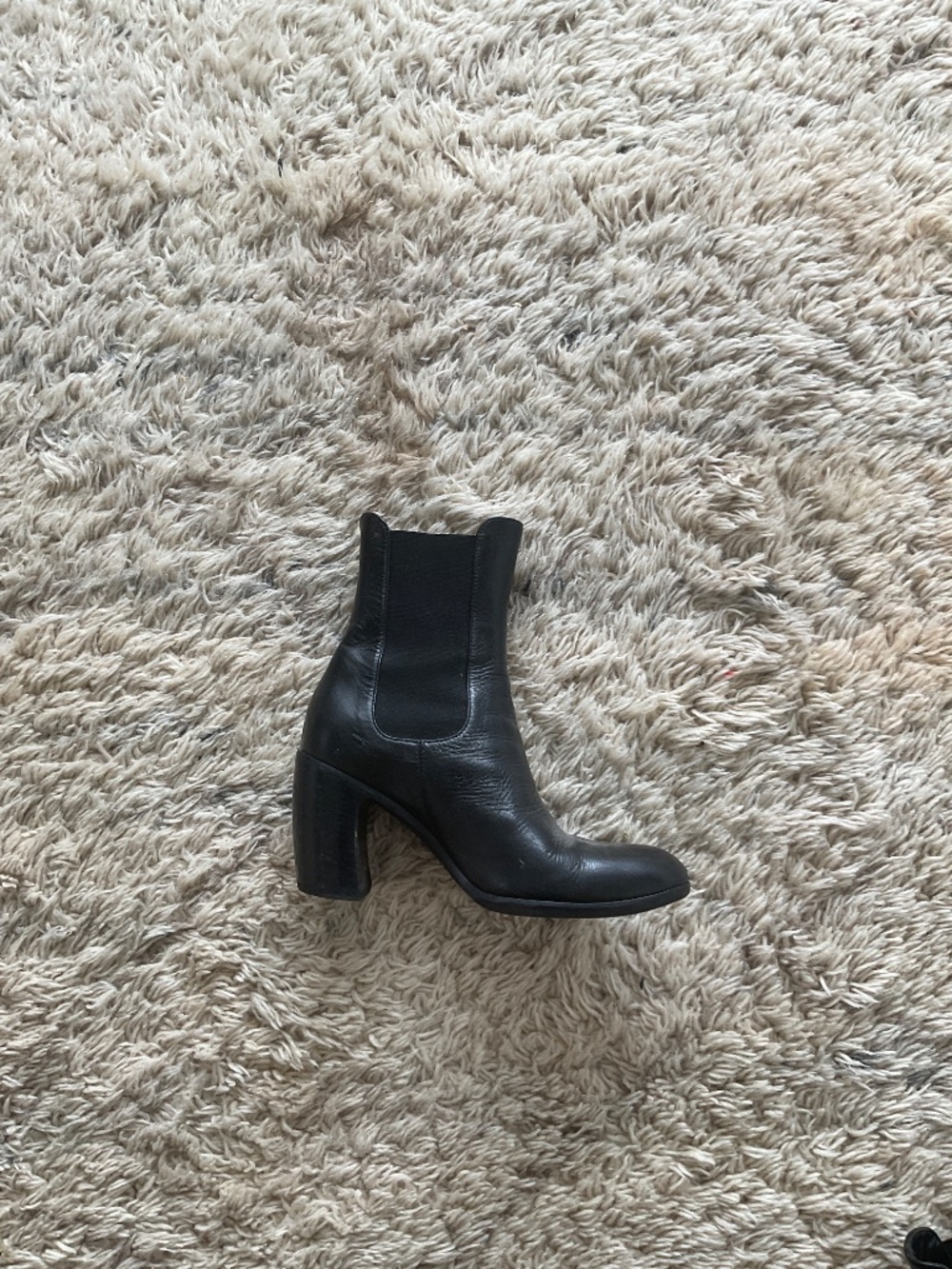 Black Vibram Style Heeled Leather Boots - Picture 2 of 14